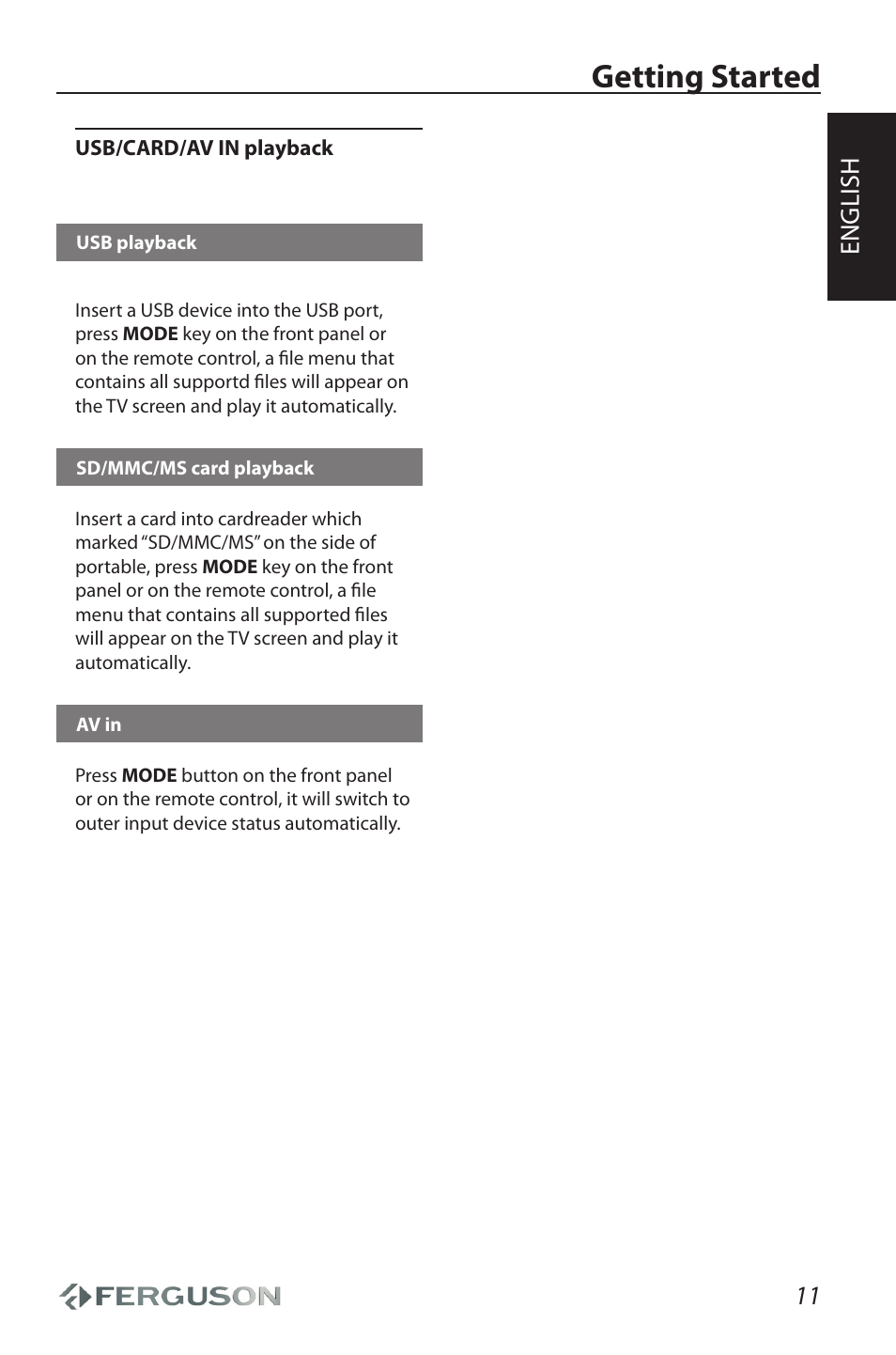 Getting started, English | Ferguson Cute User Manual | Page 13 / 22