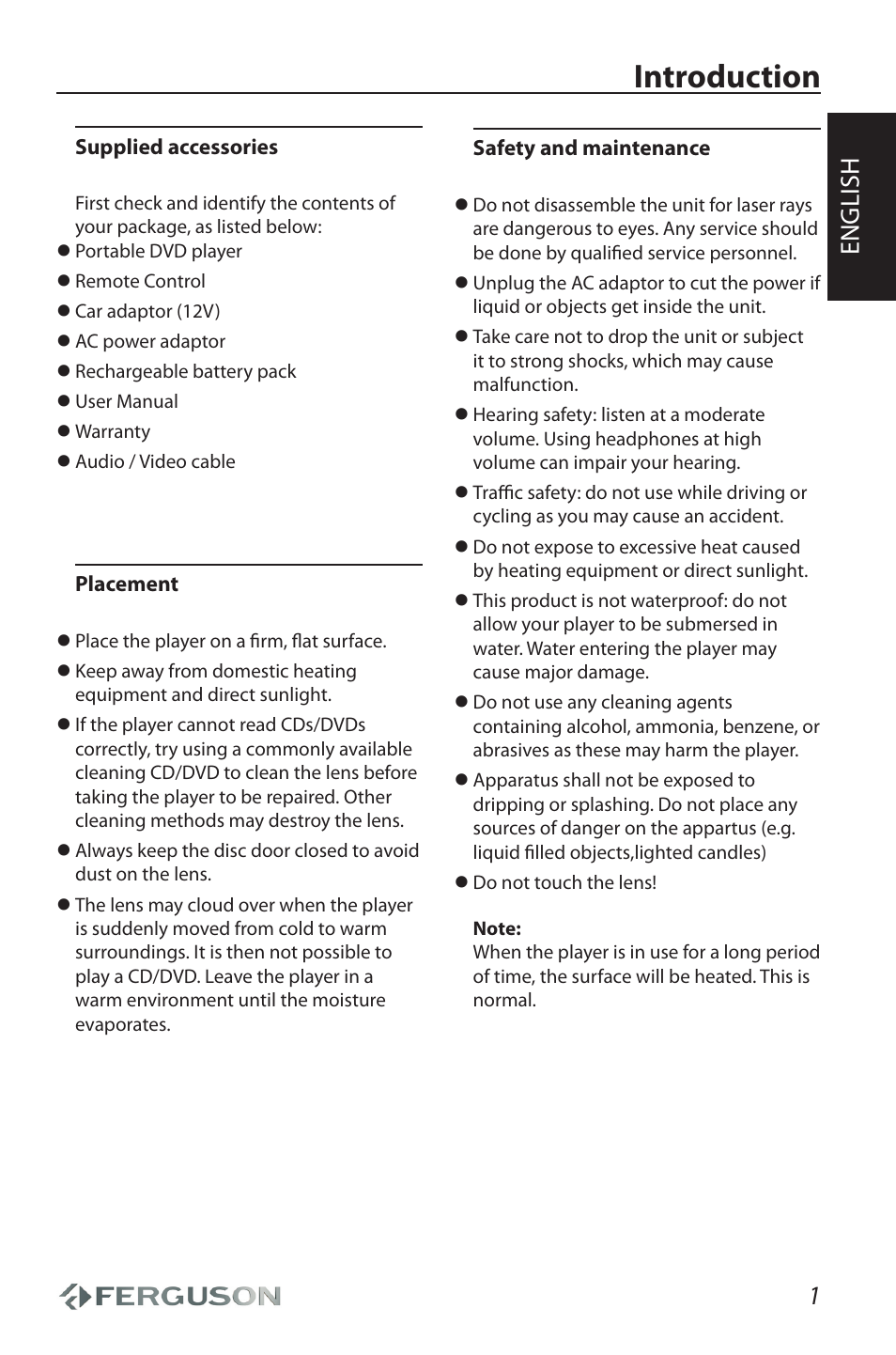 Introduction, English | Ferguson Cute User Manual | Page 3 / 22