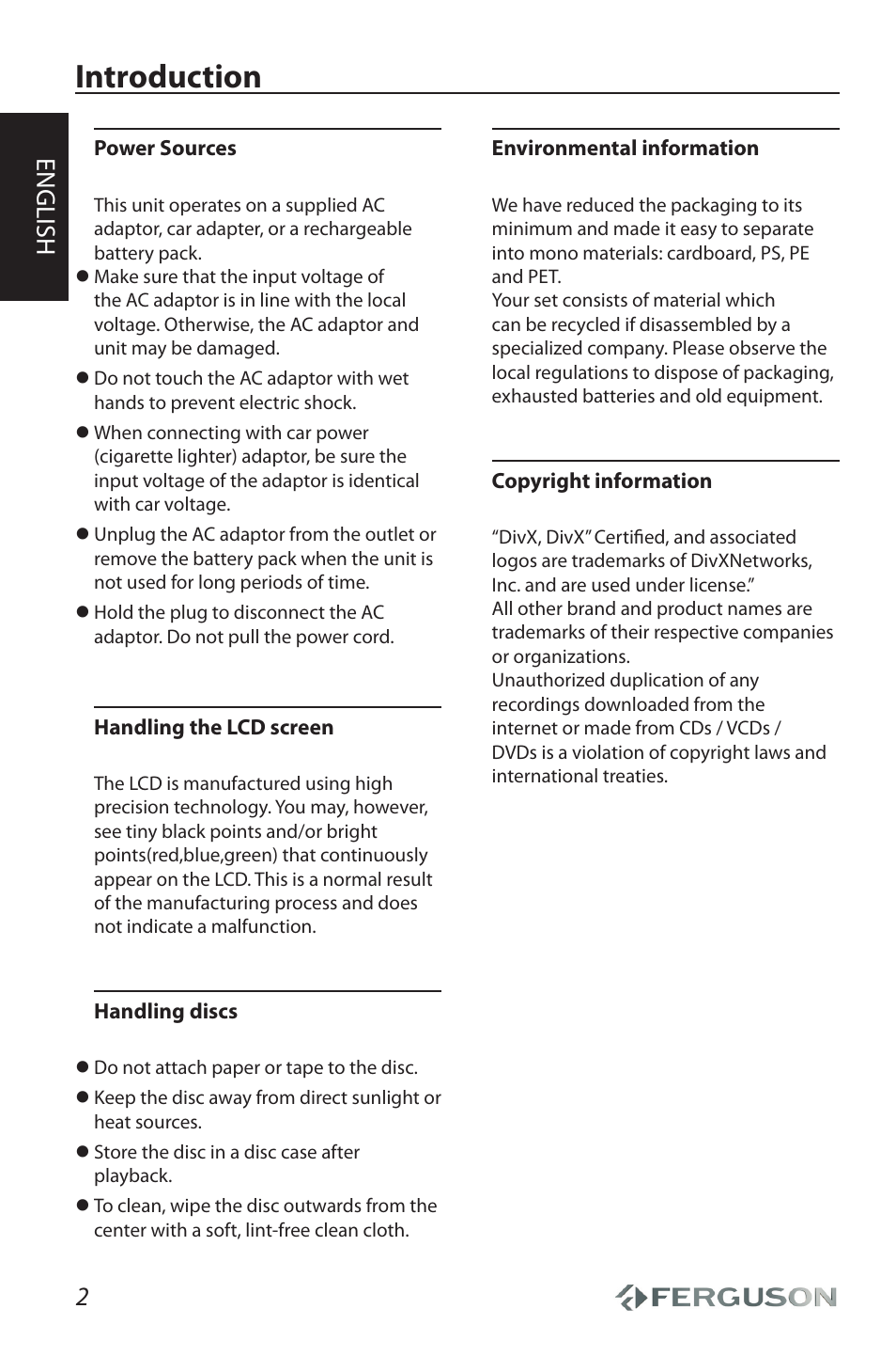 Introduction, English | Ferguson Cute User Manual | Page 4 / 22
