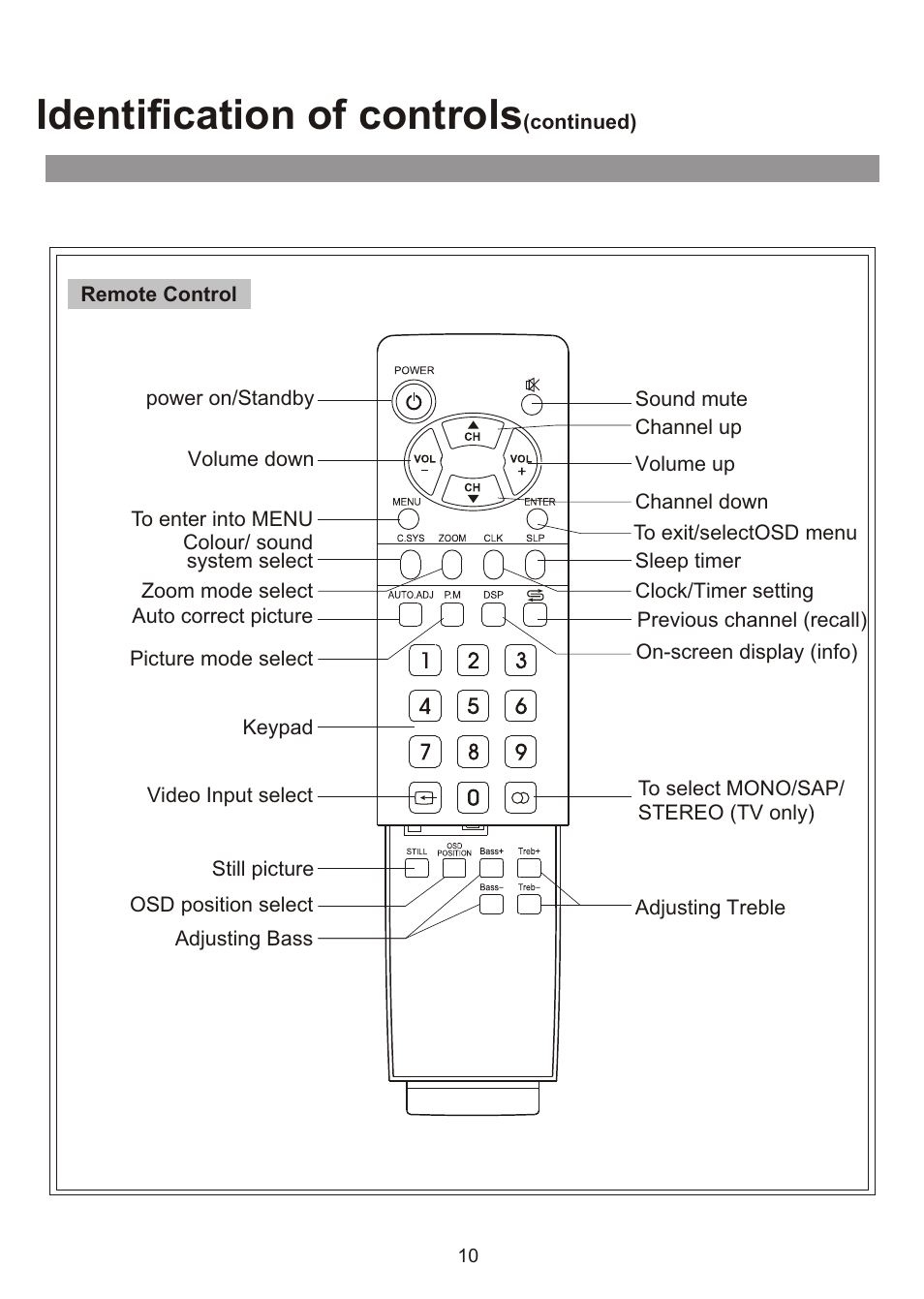 Identification of controls | Audiovox FPE3000 User Manual | Page 10 / 43