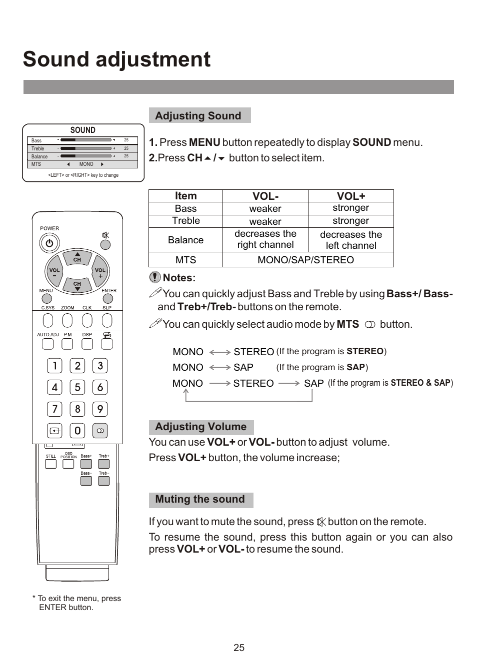 Sound adjustment | Audiovox FPE3000 User Manual | Page 25 / 43