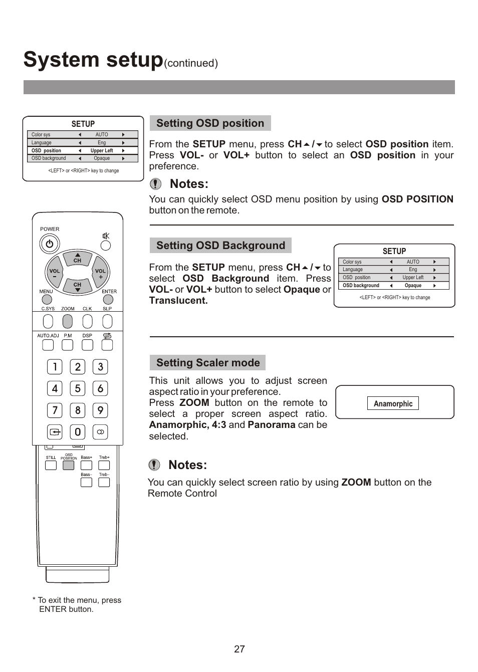 System setup, Continued) | Audiovox FPE3000 User Manual | Page 27 / 43