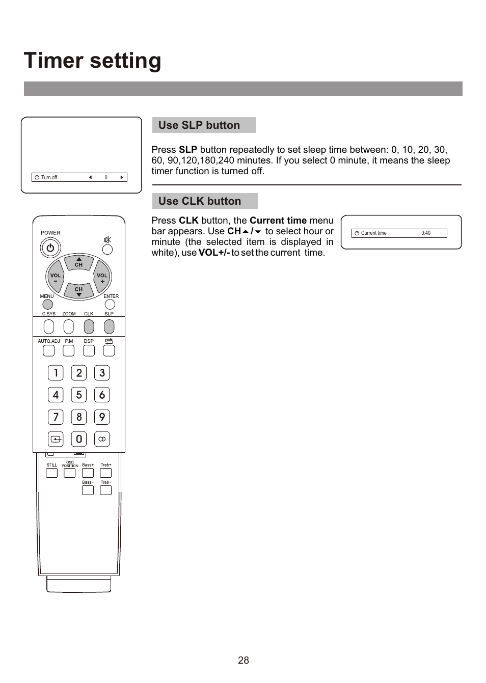 Timer setting | Audiovox FPE3000 User Manual | Page 28 / 43
