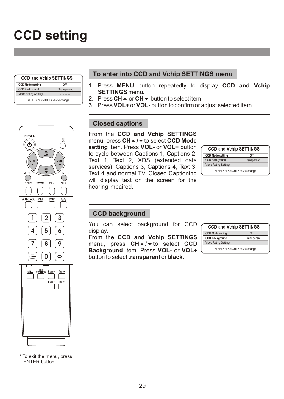 Ccd setting, Ccd background | Audiovox FPE3000 User Manual | Page 29 / 43