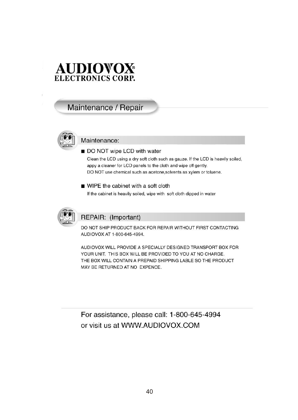 Audiovox FPE3000 User Manual | Page 40 / 43