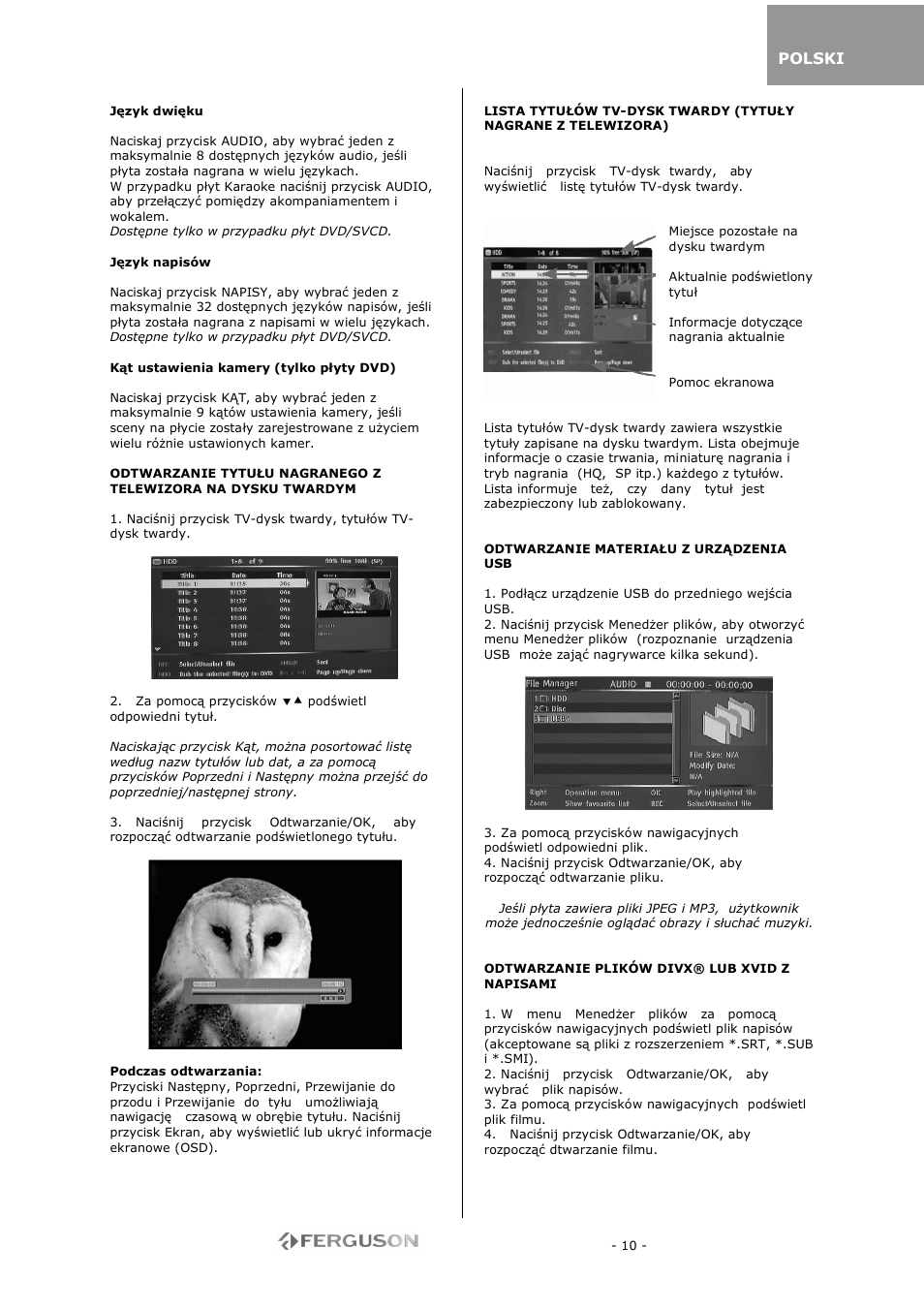 Ferguson RW-770 HD User Manual | Page 10 / 97