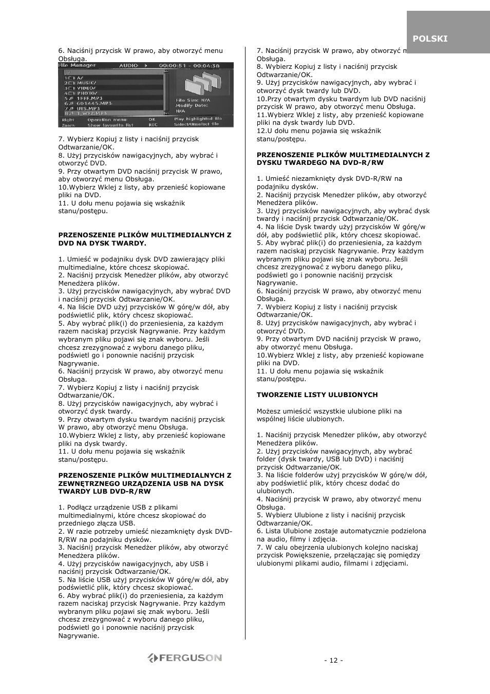 Ferguson RW-770 HD User Manual | Page 12 / 97