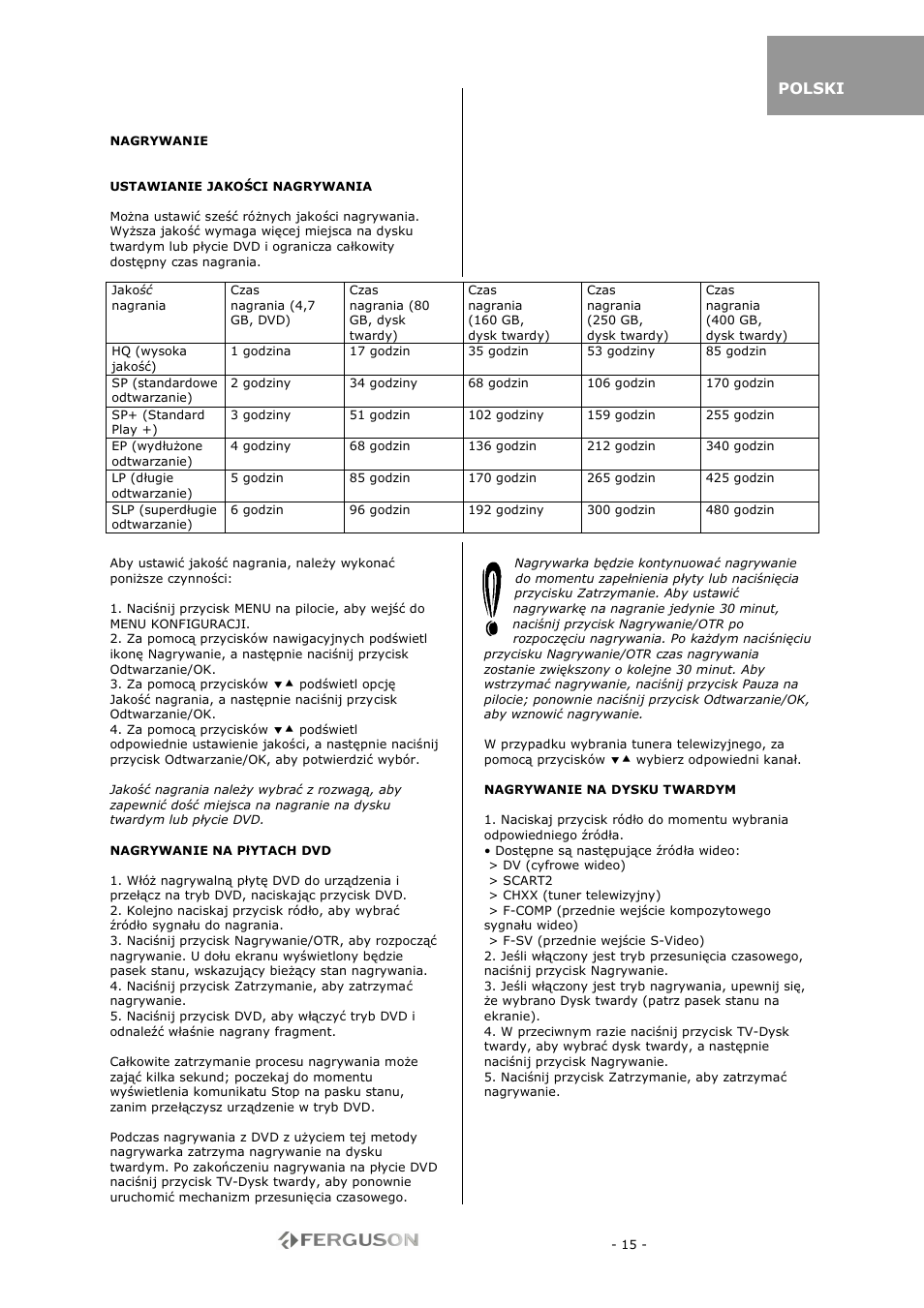 Polski | Ferguson RW-770 HD User Manual | Page 15 / 97