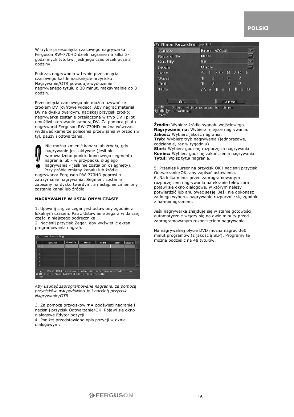 Ferguson RW-770 HD User Manual | Page 16 / 97