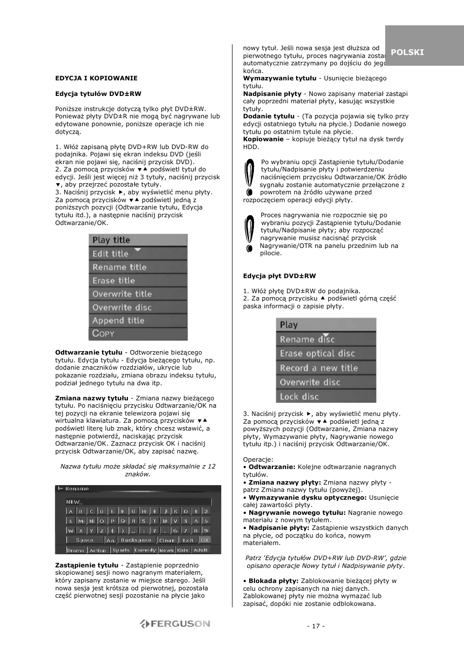 Polski | Ferguson RW-770 HD User Manual | Page 17 / 97