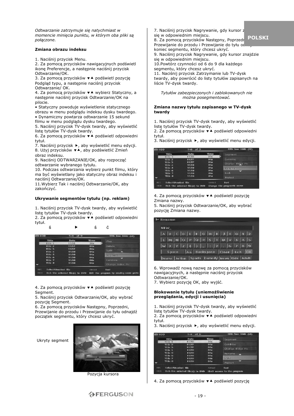 Ferguson RW-770 HD User Manual | Page 19 / 97