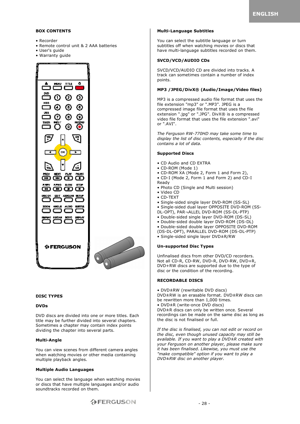 Ferguson RW-770 HD User Manual | Page 28 / 97