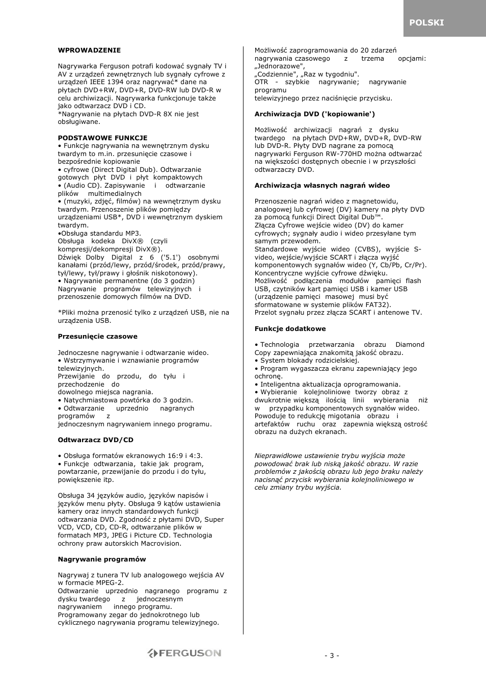 Ferguson RW-770 HD User Manual | Page 3 / 97