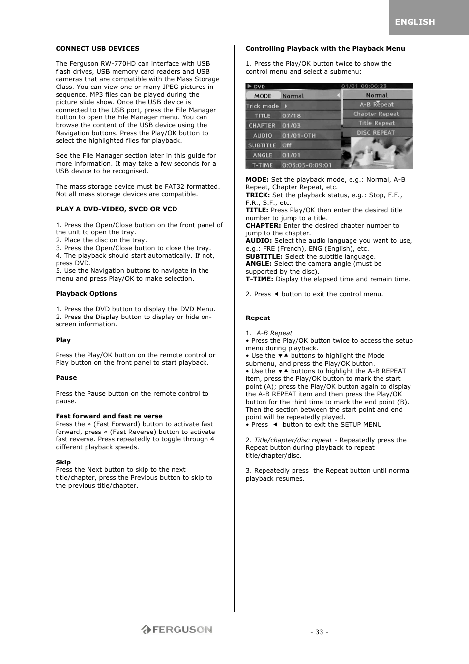 Ferguson RW-770 HD User Manual | Page 33 / 97