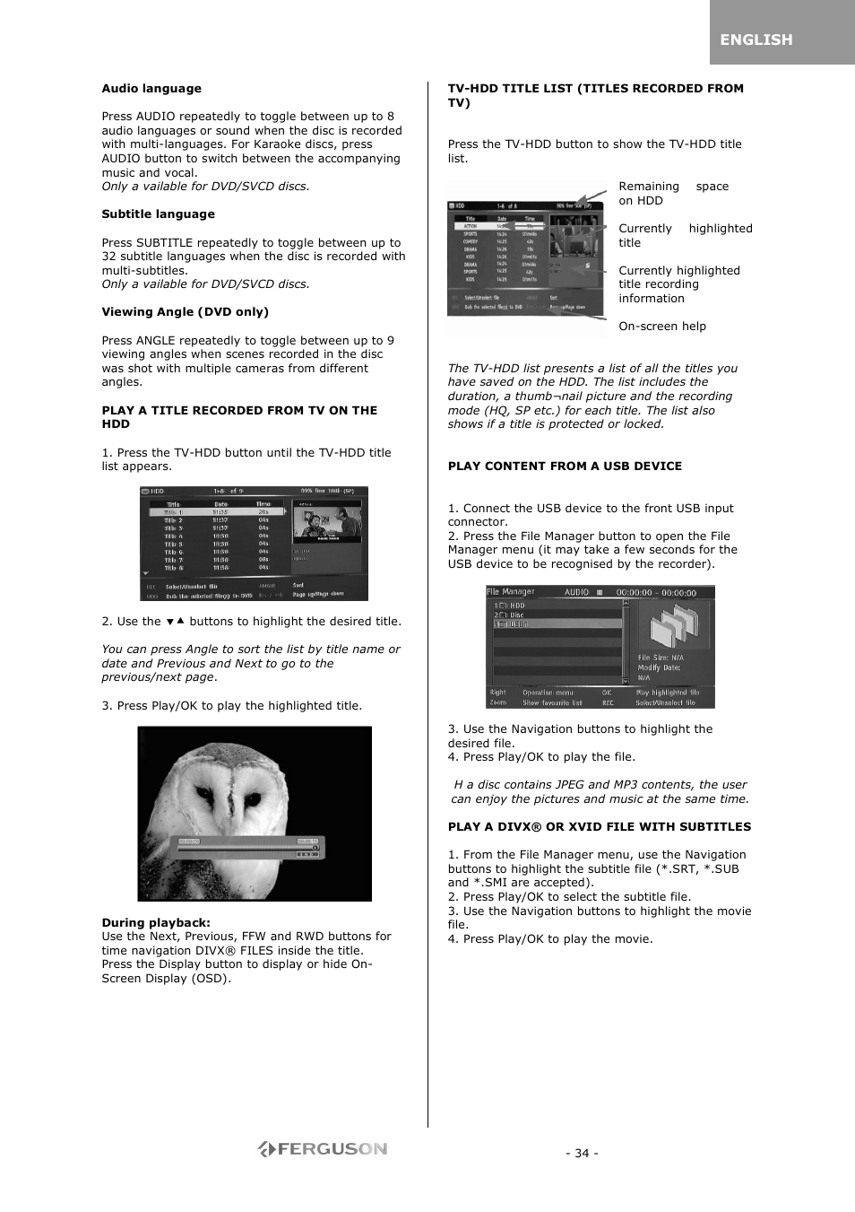 Ferguson RW-770 HD User Manual | Page 34 / 97