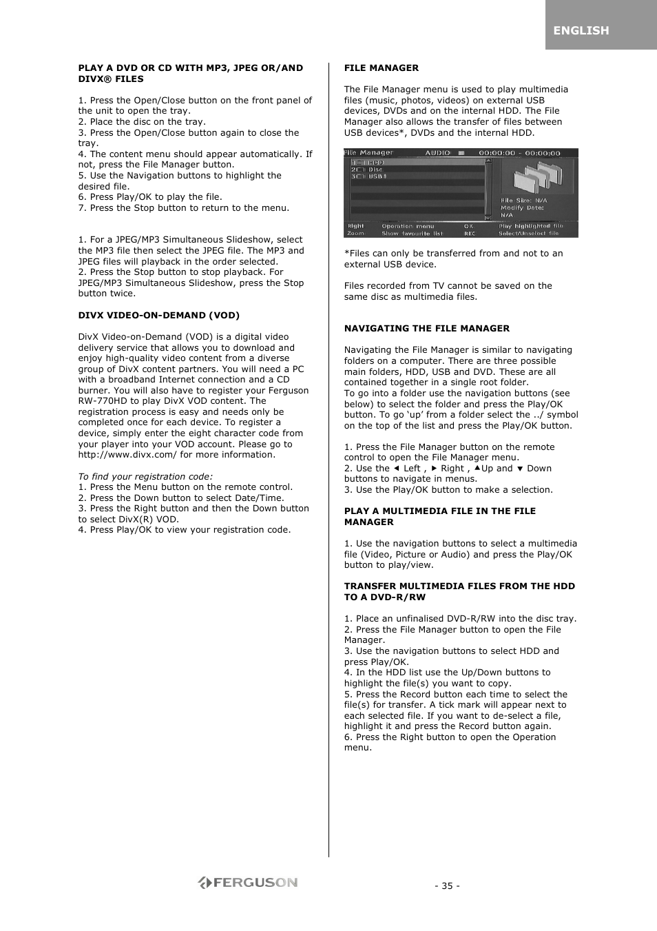Ferguson RW-770 HD User Manual | Page 35 / 97