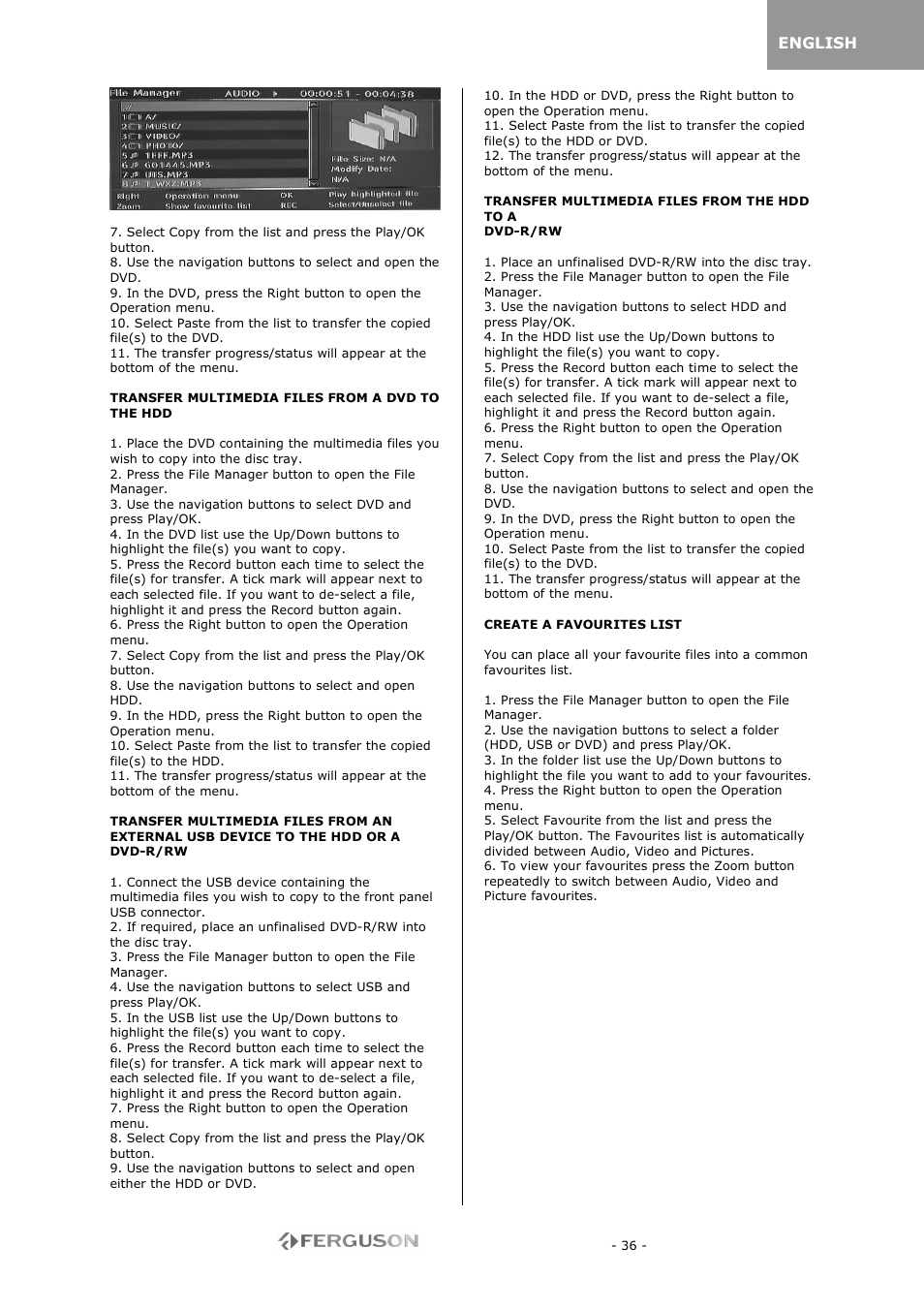 Ferguson RW-770 HD User Manual | Page 36 / 97