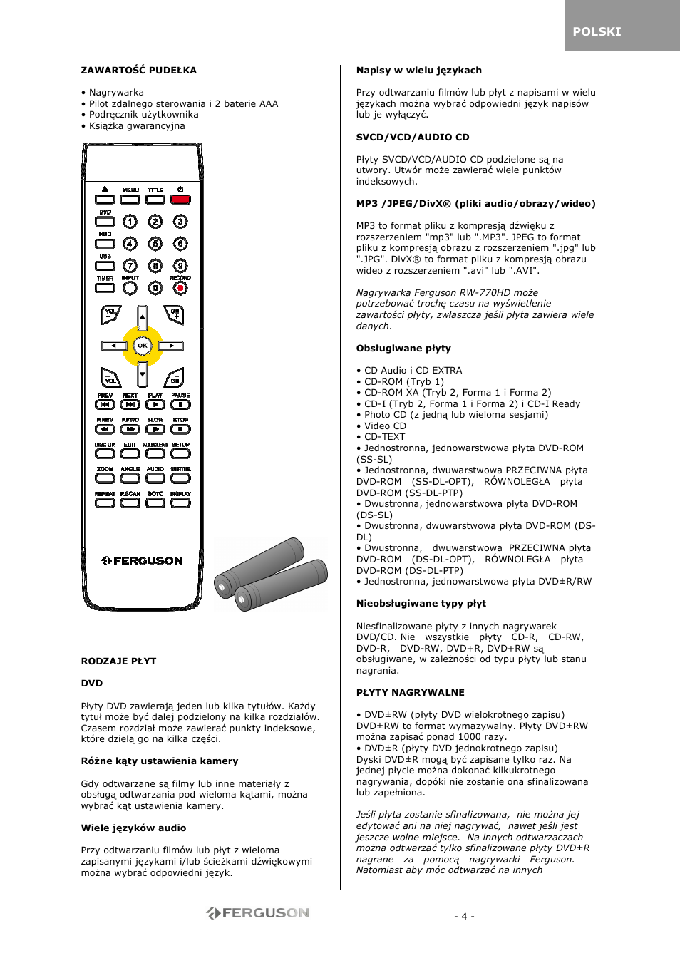 Ferguson RW-770 HD User Manual | Page 4 / 97