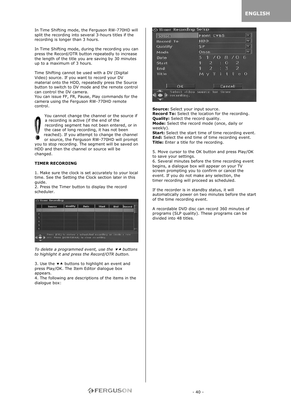 Ferguson RW-770 HD User Manual | Page 40 / 97