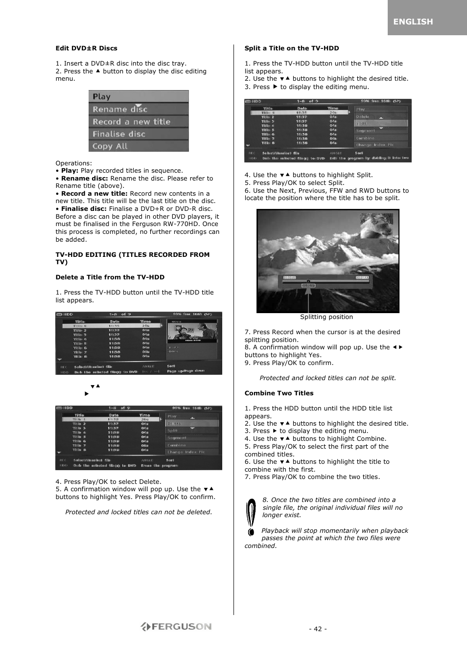 Ferguson RW-770 HD User Manual | Page 42 / 97