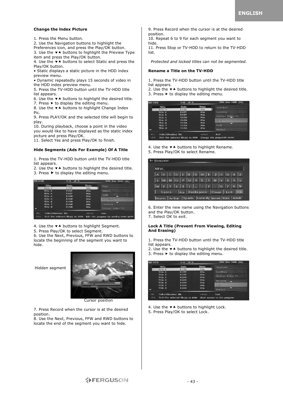 English | Ferguson RW-770 HD User Manual | Page 43 / 97