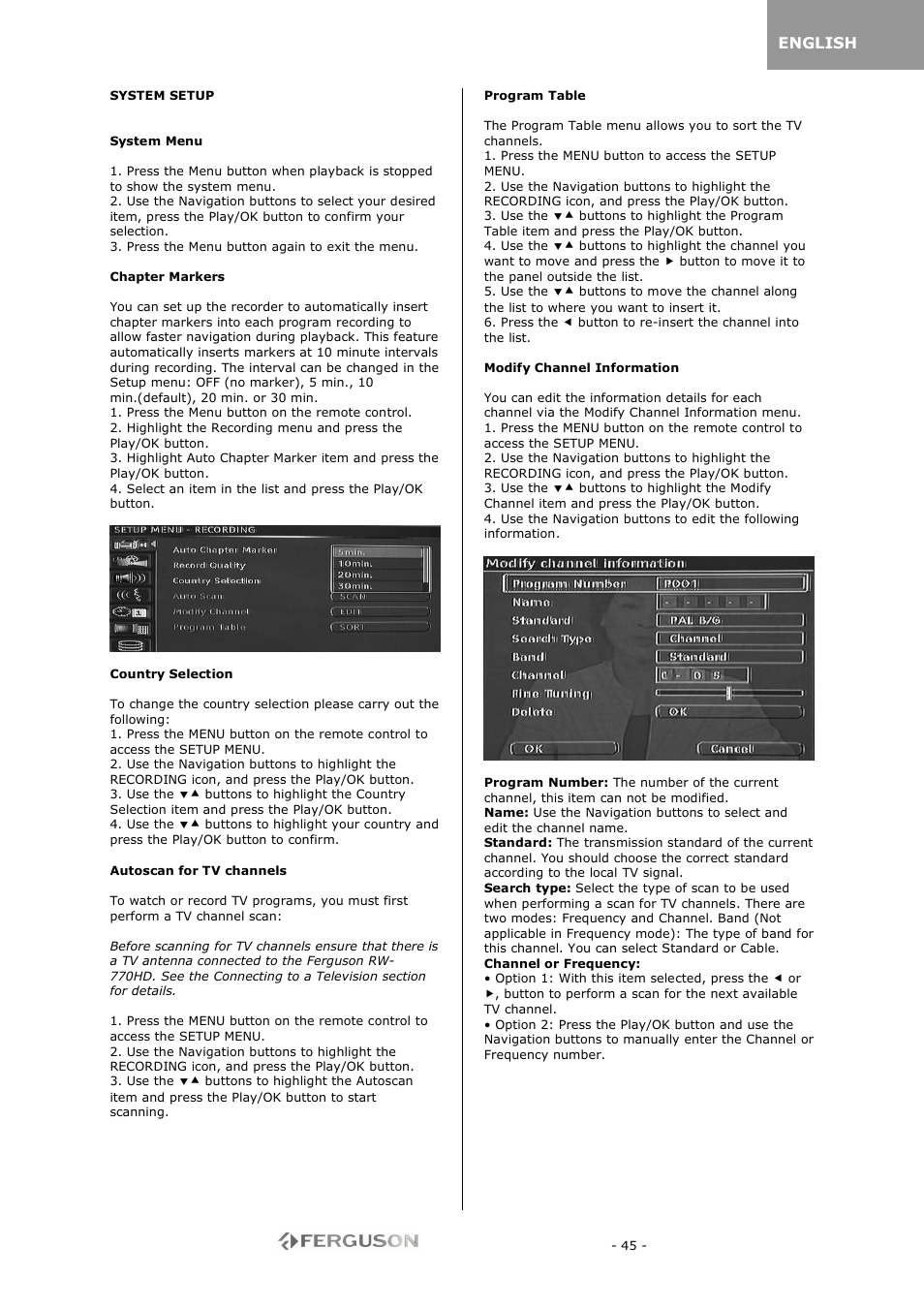 Ferguson RW-770 HD User Manual | Page 45 / 97