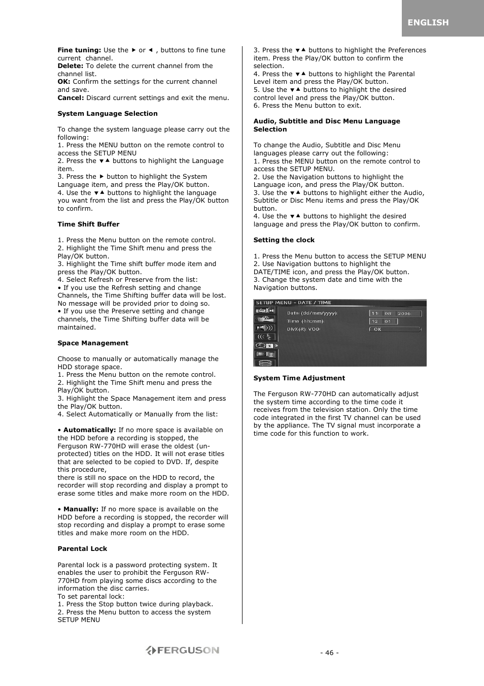 Ferguson RW-770 HD User Manual | Page 46 / 97