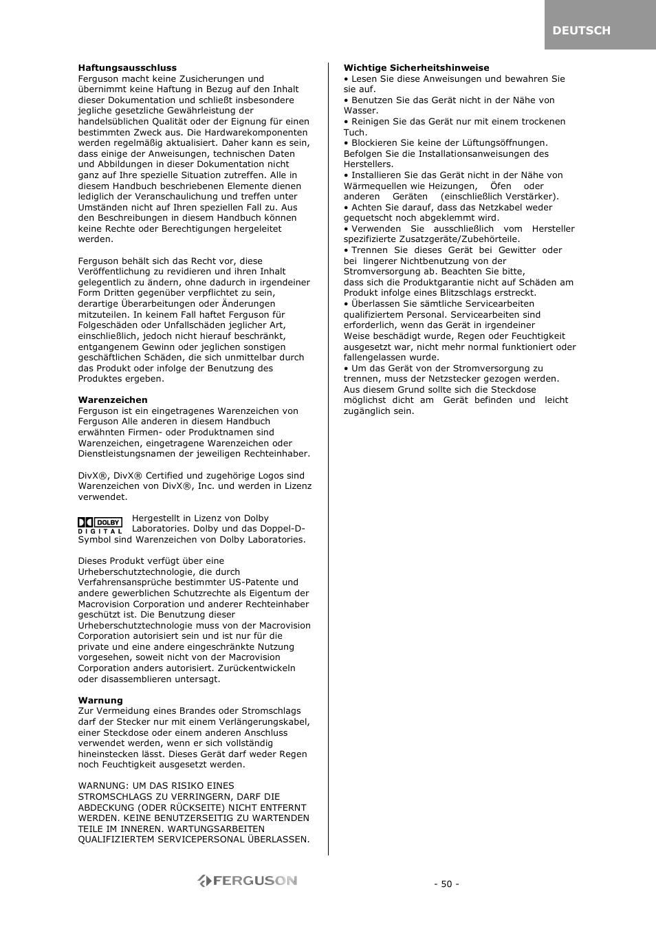 Ferguson RW-770 HD User Manual | Page 50 / 97