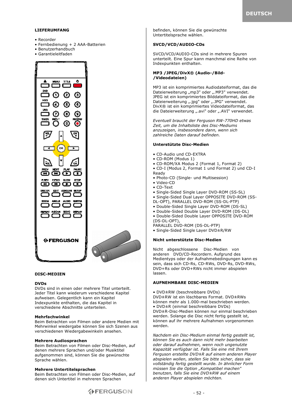 Ferguson RW-770 HD User Manual | Page 52 / 97