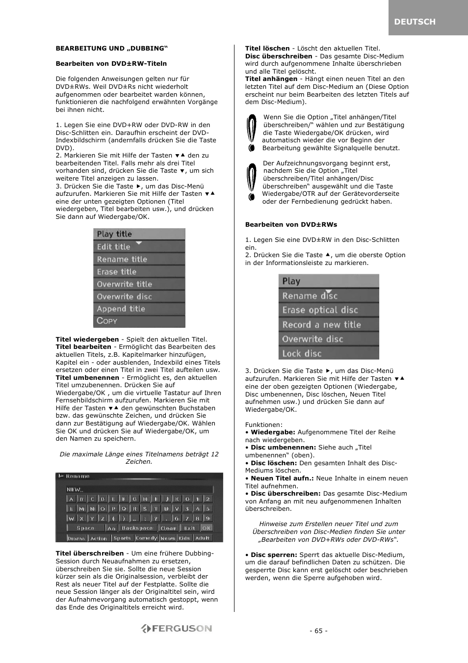 Ferguson RW-770 HD User Manual | Page 65 / 97