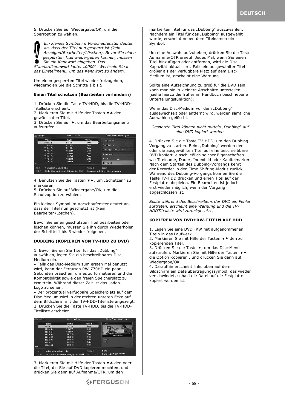 Ferguson RW-770 HD User Manual | Page 68 / 97