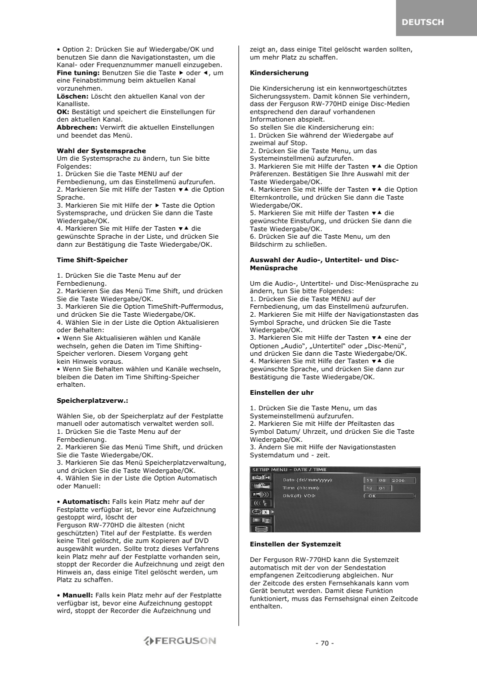 Ferguson RW-770 HD User Manual | Page 70 / 97