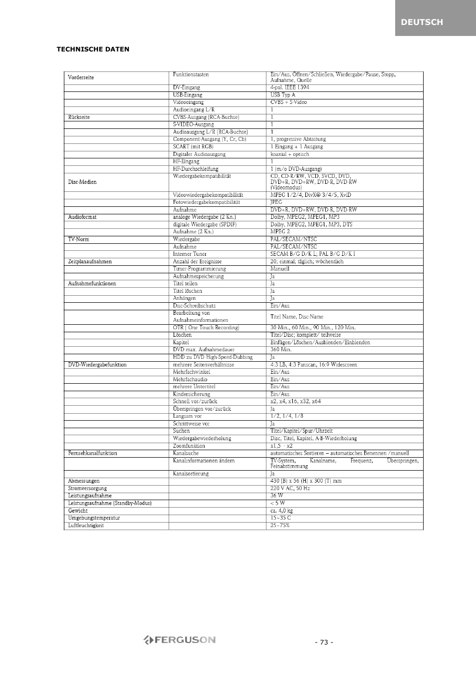 Ferguson RW-770 HD User Manual | Page 73 / 97