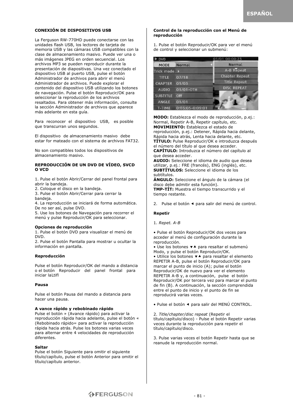 Ferguson RW-770 HD User Manual | Page 81 / 97
