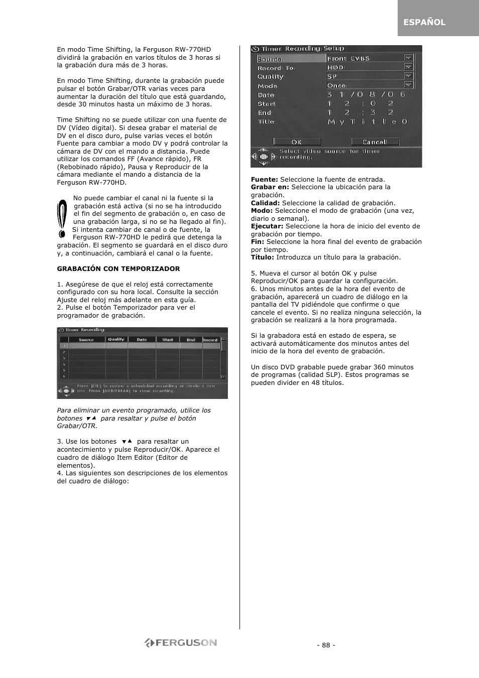 Ferguson RW-770 HD User Manual | Page 88 / 97