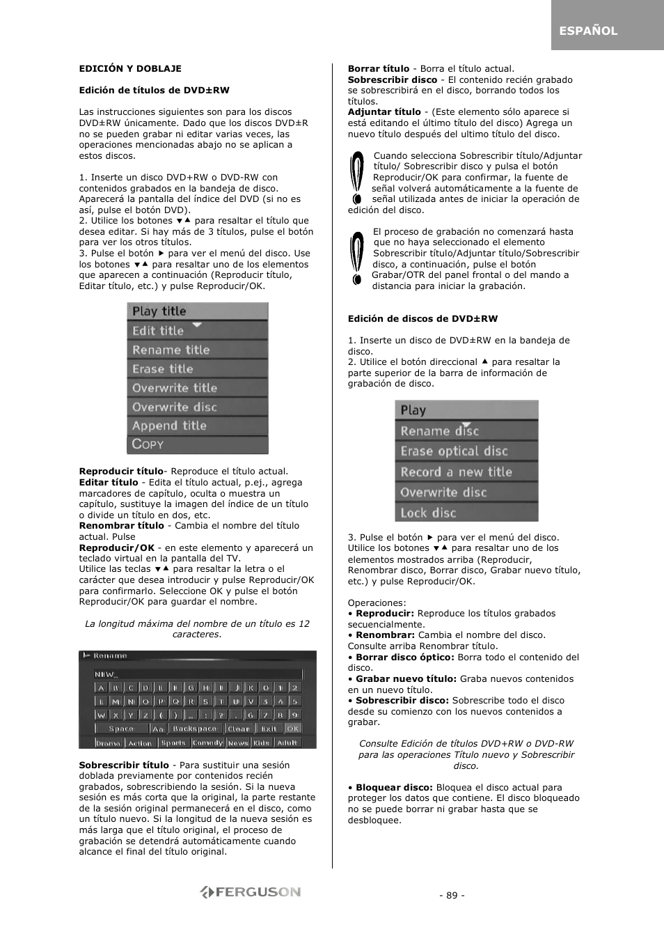 Ferguson RW-770 HD User Manual | Page 89 / 97