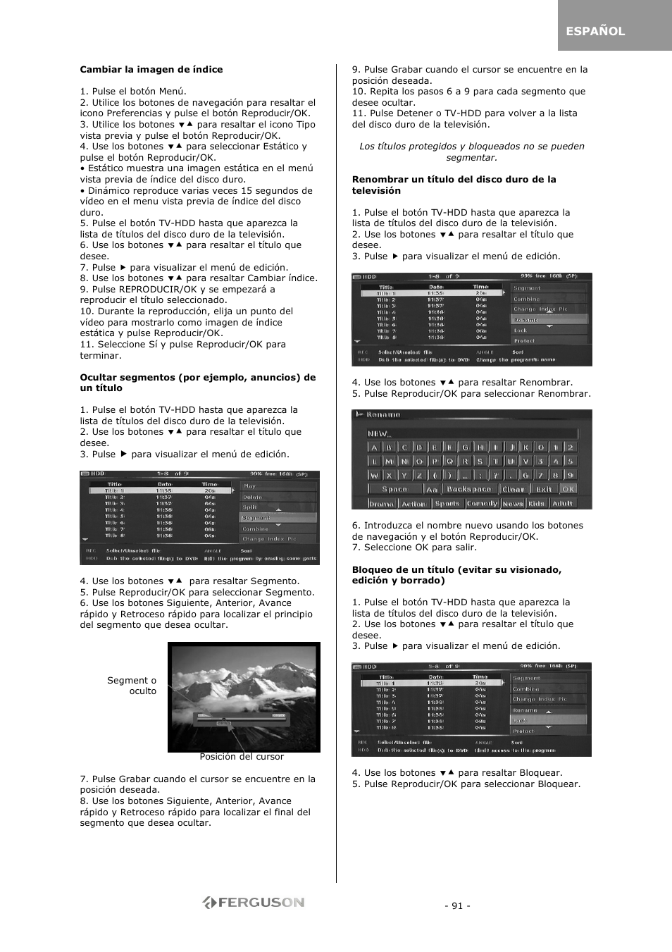 Español | Ferguson RW-770 HD User Manual | Page 91 / 97