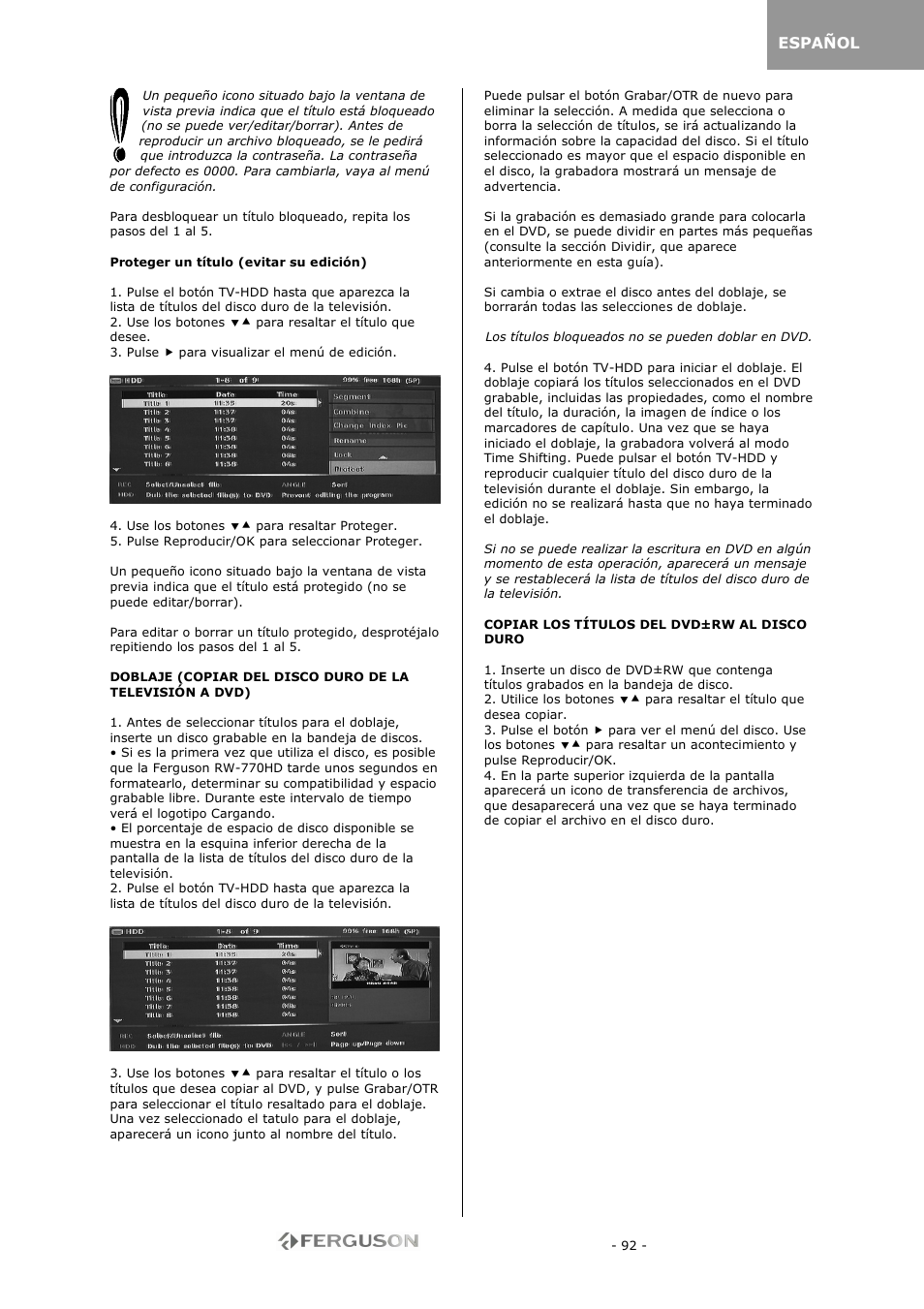 Ferguson RW-770 HD User Manual | Page 92 / 97