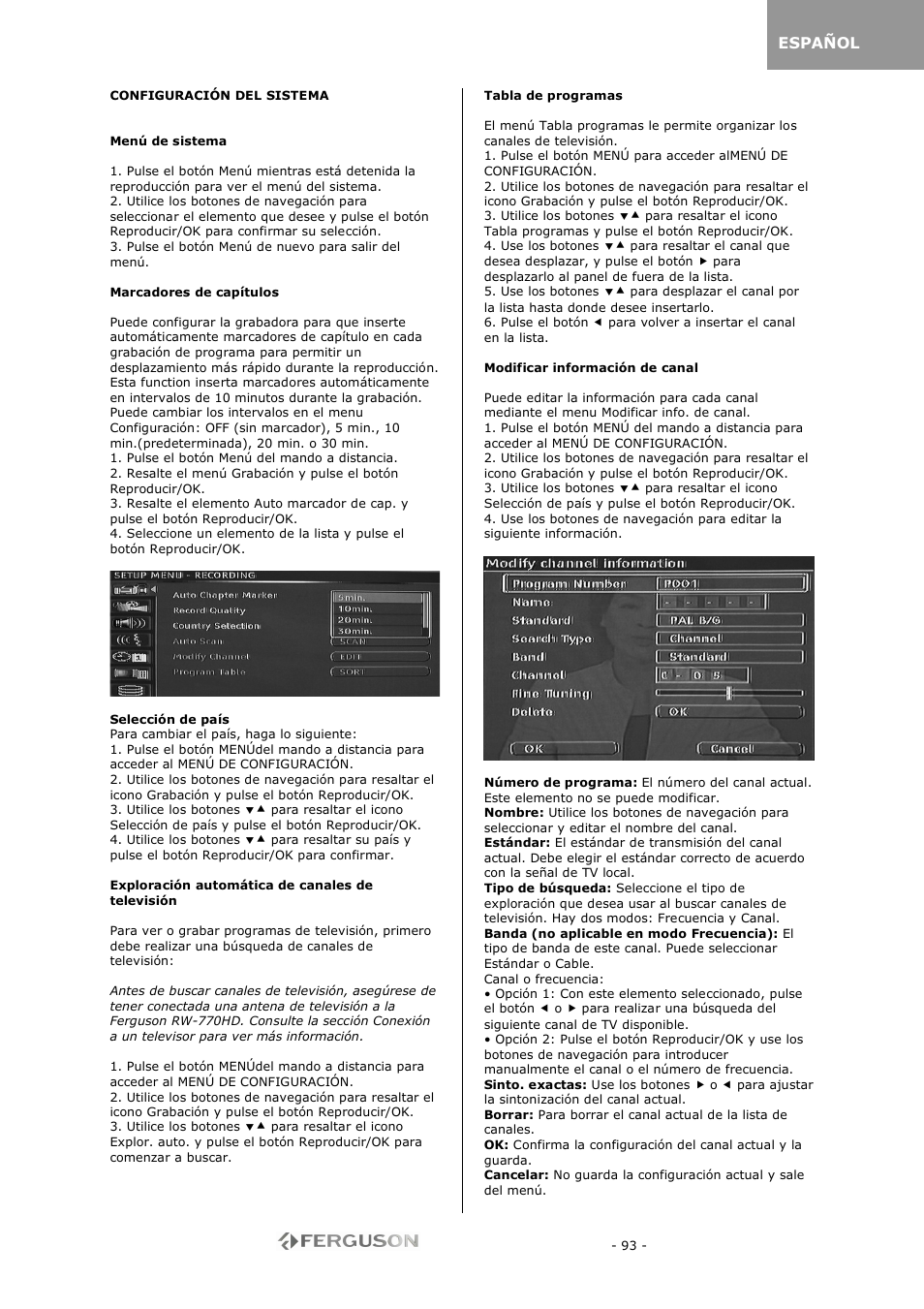 Ferguson RW-770 HD User Manual | Page 93 / 97