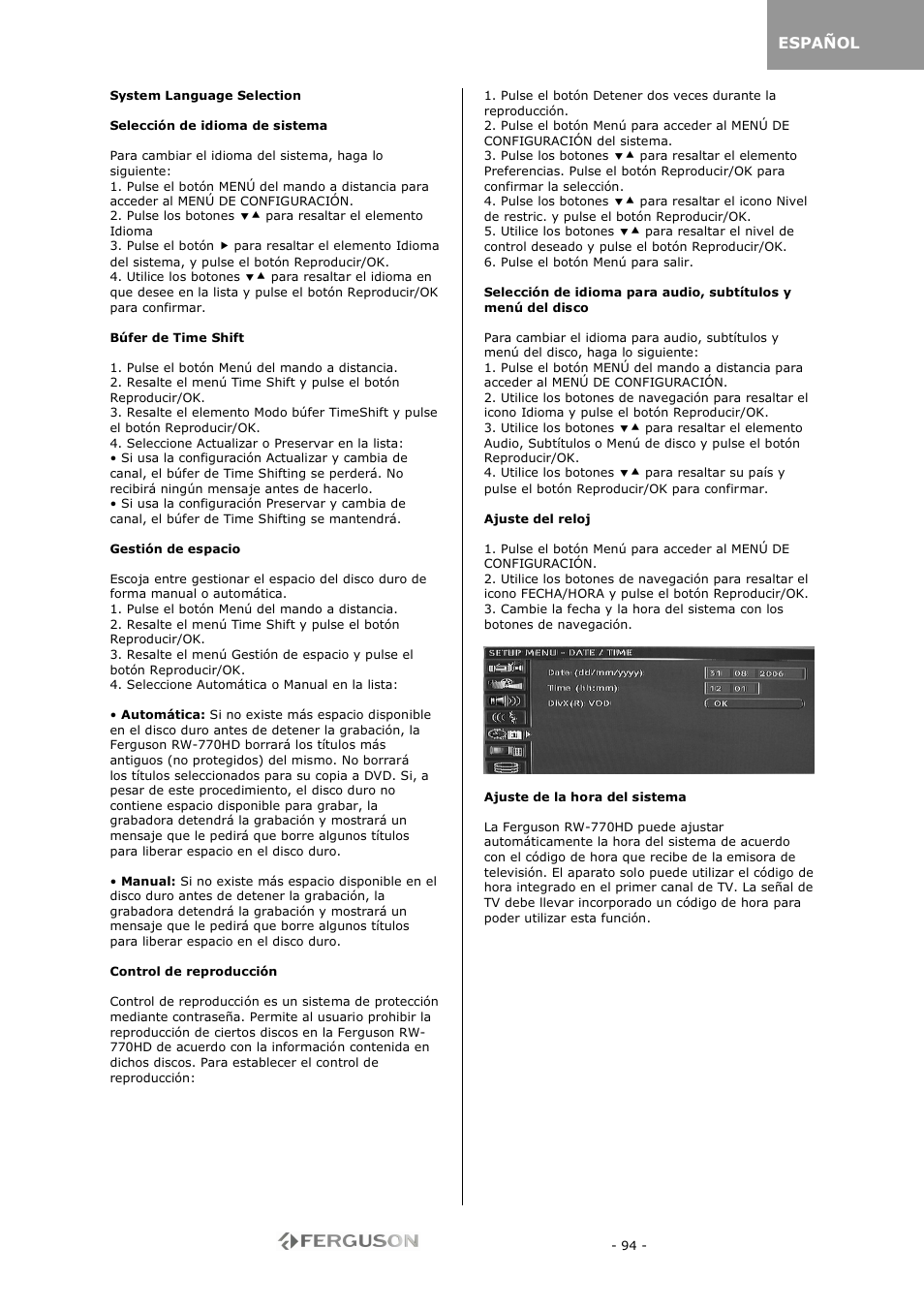 Ferguson RW-770 HD User Manual | Page 94 / 97