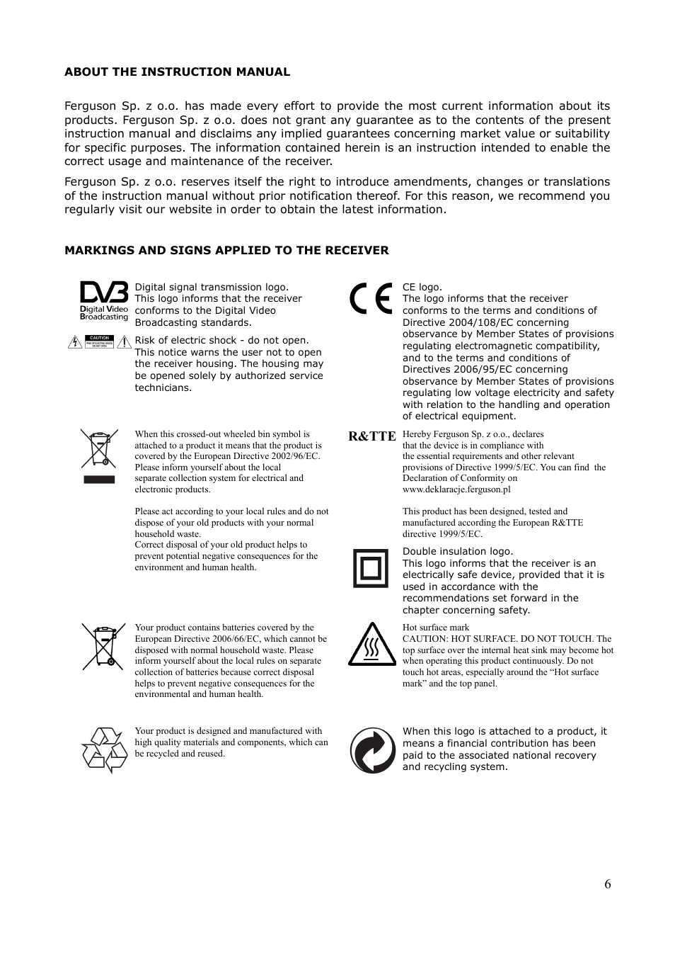 R&tte | Ferguson Ariva 102 cable User Manual | Page 6 / 41
