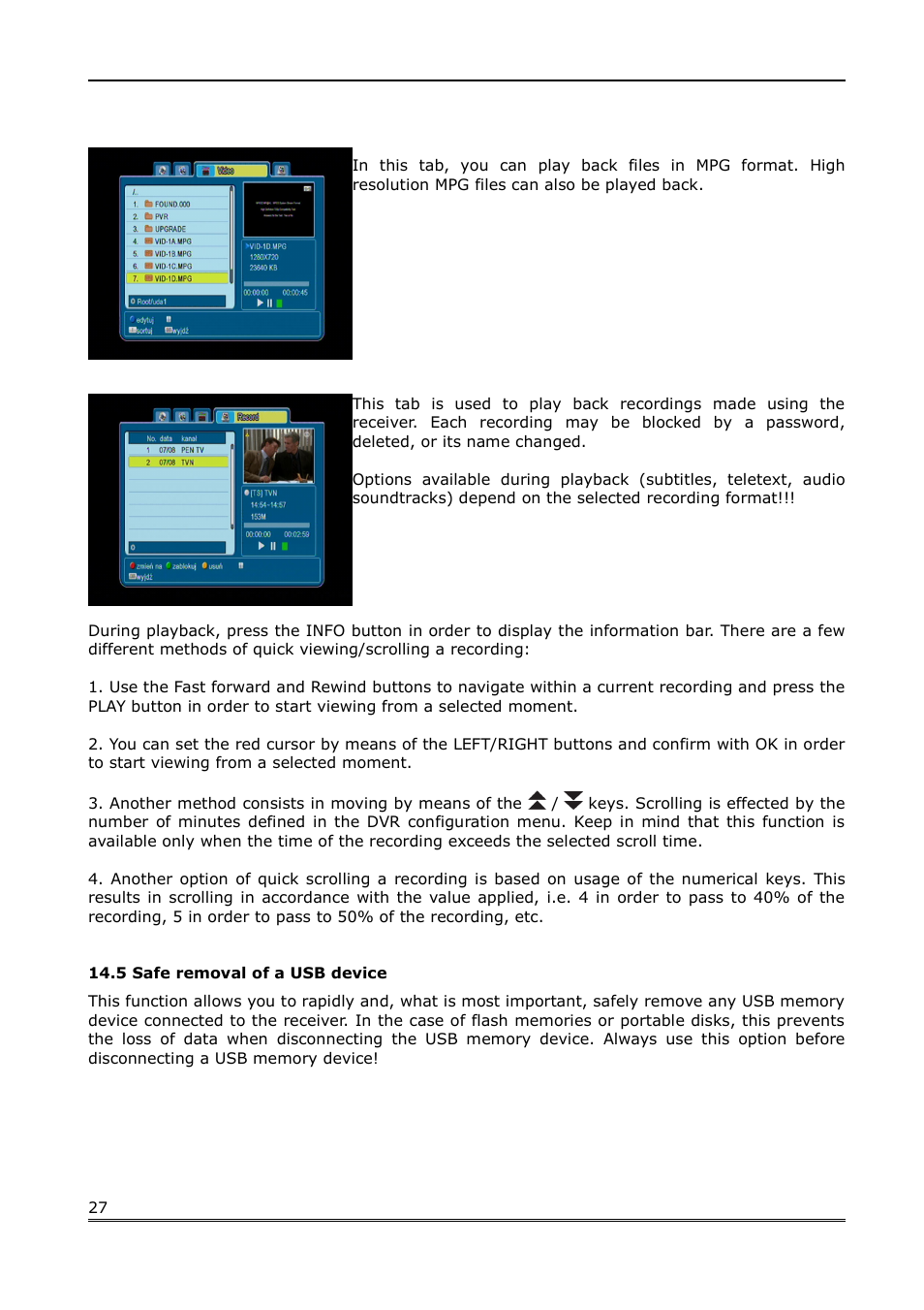 Video, Recordings | Ferguson Ariva 100 cable User Manual | Page 27 / 38