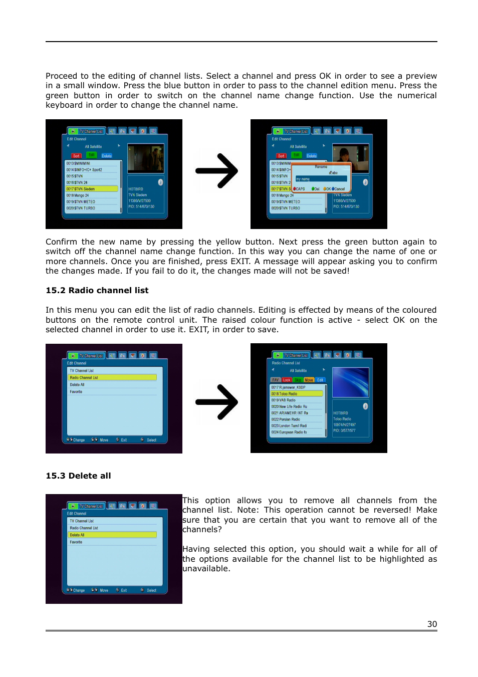 How do i change a channel name | Ferguson Ariva 100 cable User Manual | Page 30 / 38