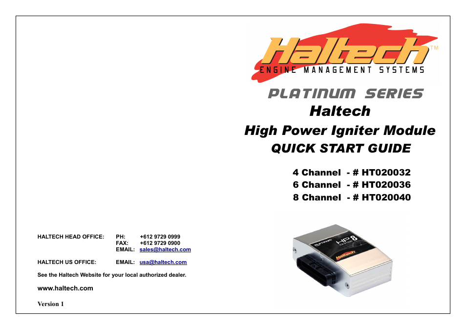 Platinum series, Haltech, High power igniter module | Quick start guide | Haltech Igniter Module (HT020040) User Manual | Page 12 / 12