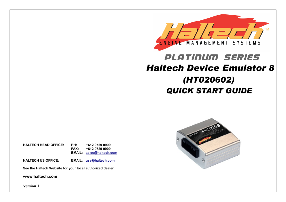 Platinum series, Haltech device emulator, Quick start guide | Haltech Device Emulator 8 (HT020602) User Manual | Page 8 / 8