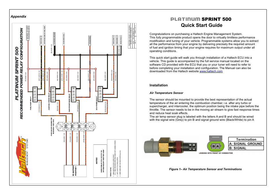 Platinum, Quick start guide, Sprint 500 | Appendix, Installation | Haltech Platinum Sprint 500 (HT050700) User Manual | Page 18 / 20