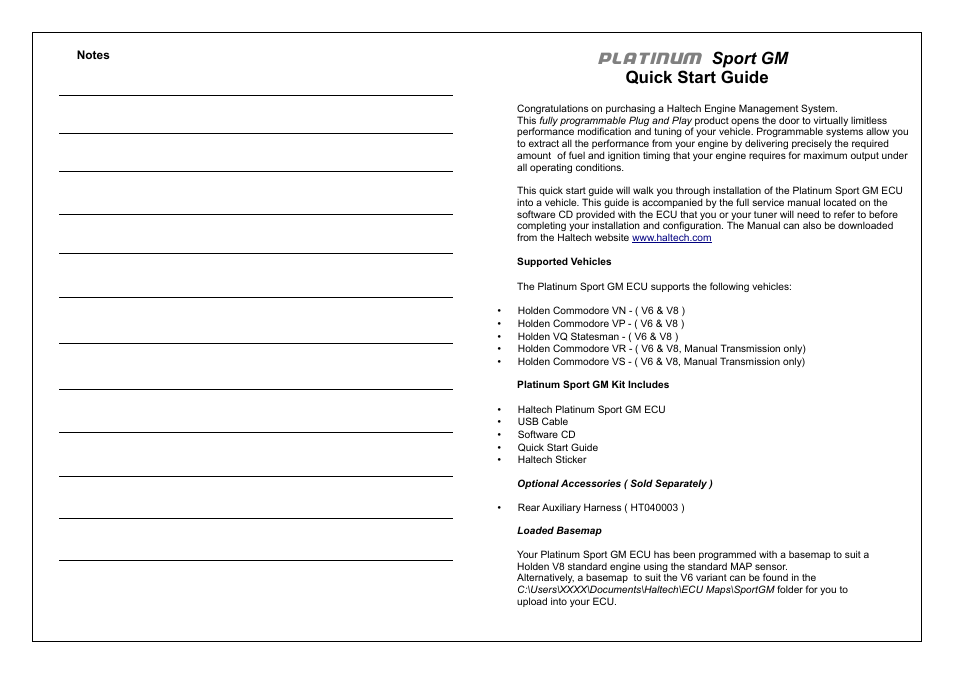 Platinum, Sport gm quick start guide | Haltech Platinum Sport GM (HT051100) User Manual | Page 3 / 16