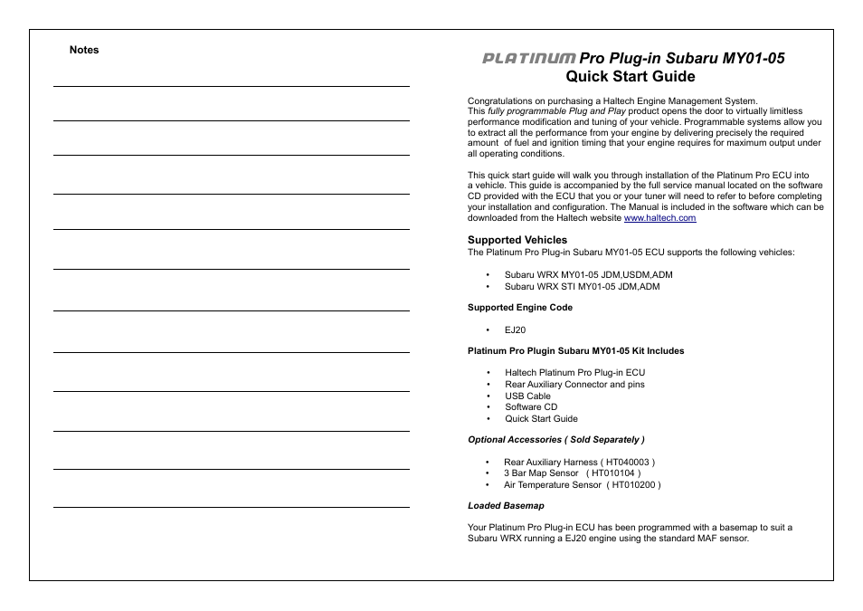 Platinum, Pro plug-in subaru my01-05 quick start guide | Haltech Platinum PRO PLUG-IN SUBARU MY 01-05 (HT055174) User Manual | Page 14 / 16