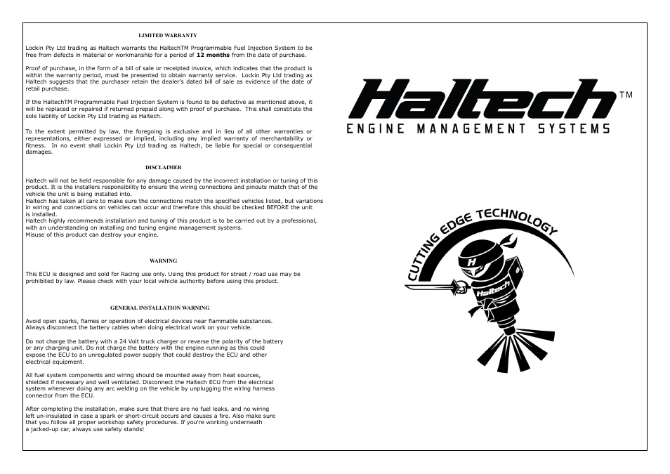 Haltech Platinum PRO PLUG-IN SUBARU MY 01-05 (HT055174) User Manual | Page 2 / 16