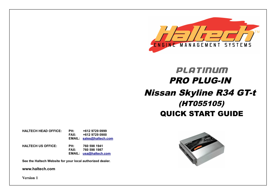 Haltech Platinum PRO PLUG-IN Nissan Skyline R34 GT-t (HT055105) User Manual | 16 pages